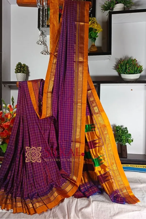 Ilkal_Checked_Mercerized_Silk_Saree_Code-_SKL1279