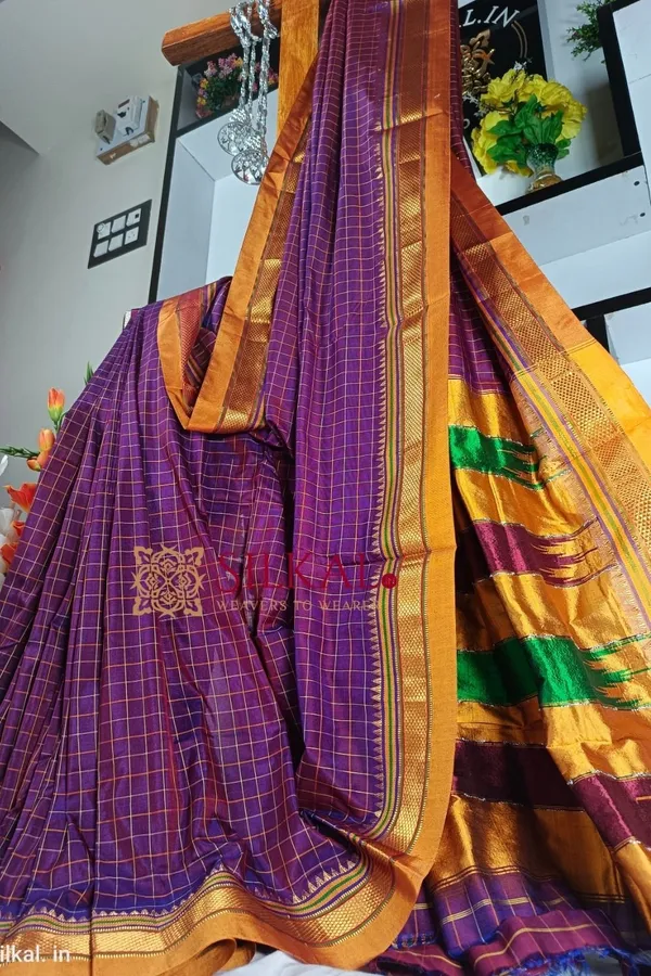 Ilkal_Checked_Mercerized_Silk_Saree_Code-_SKL1279