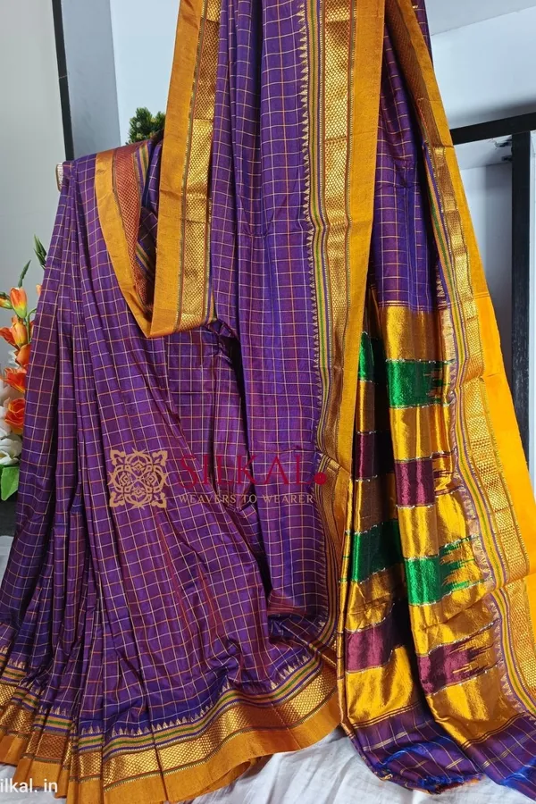 Ilkal_Checked_Mercerized_Silk_Saree_Code-_SKL1279
