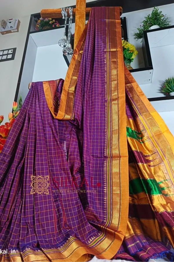 Ilkal_Checked_Mercerized_Silk_Saree_Code-_SKL1279