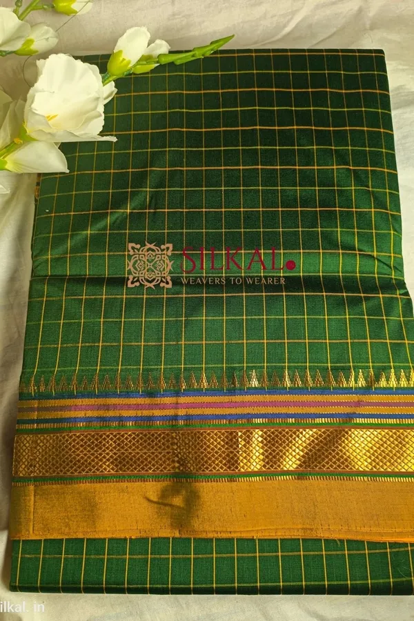 Ilkal_Checked_Mercerized_Silk_Saree_Saree_Code-_SKL1096