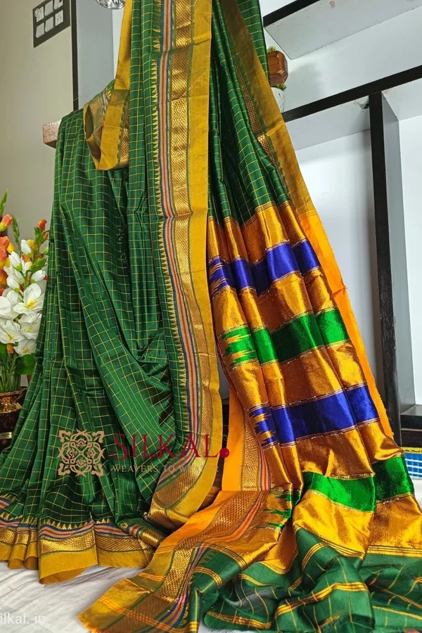 Ilkal_Checked_Mercerized_Silk_Saree_Saree_Code-_SKL1096