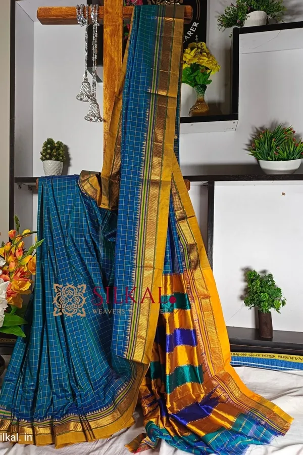 Ilkal_Checked_Mercerized_Silk_Saree_Code-_SKL1714