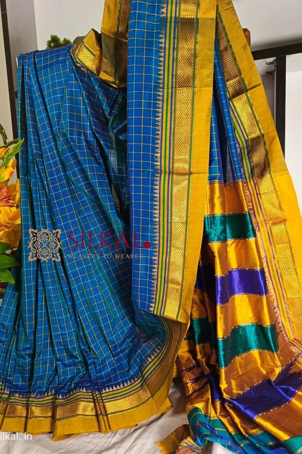 Ilkal_Checked_Mercerized_Silk_Saree_Code-_SKL1714