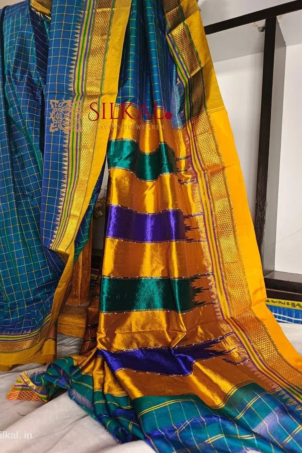 Ilkal_Checked_Mercerized_Silk_Saree_Code-_SKL1714