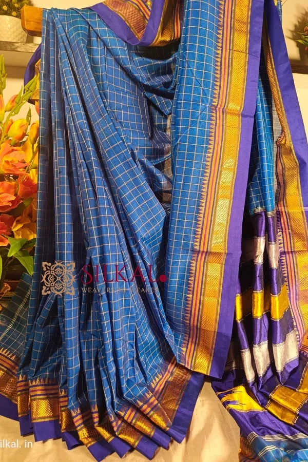 Ilkal_Checked_Mercerized_Silk_Saree_Code-_SKL1715