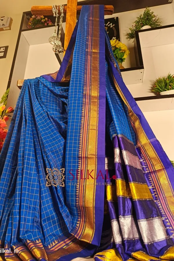 Ilkal_Checked_Mercerized_Silk_Saree_Code-_SKL1715