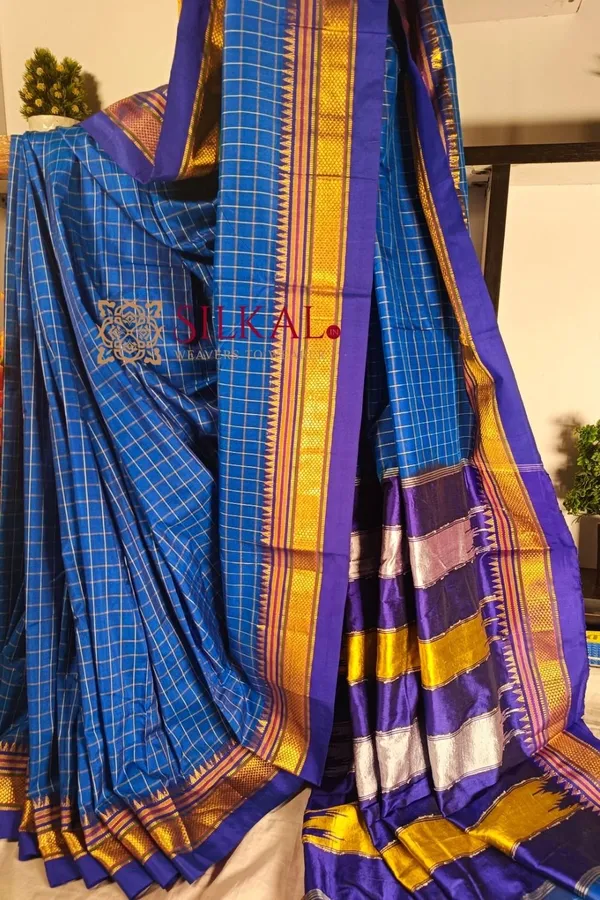 Ilkal_Checked_Mercerized_Silk_Saree_Code-_SKL1715