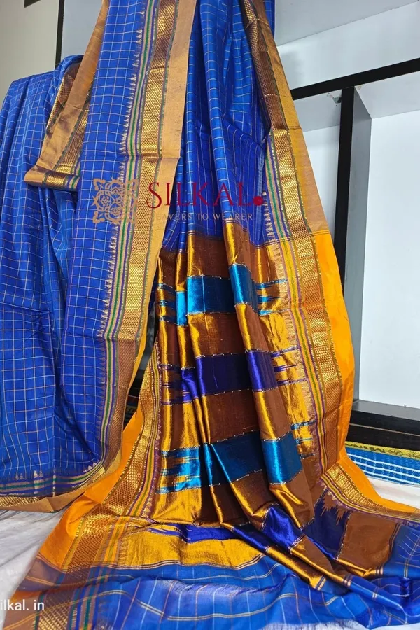 Ilkal_Checked_Mercerized_Silk_Saree_Saree_Code-_SKL1280