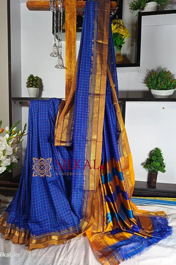 Ilkal_Checked_Mercerized_Silk_Saree_Saree_Code-_SKL1280
