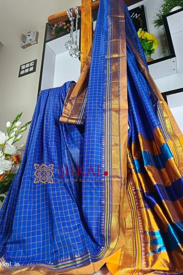 Ilkal_Checked_Mercerized_Silk_Saree_Saree_Code-_SKL1280