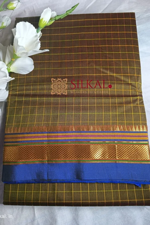 Ilkal_Checked_Mercerized_Silk_Saree_Code-_SKL1716