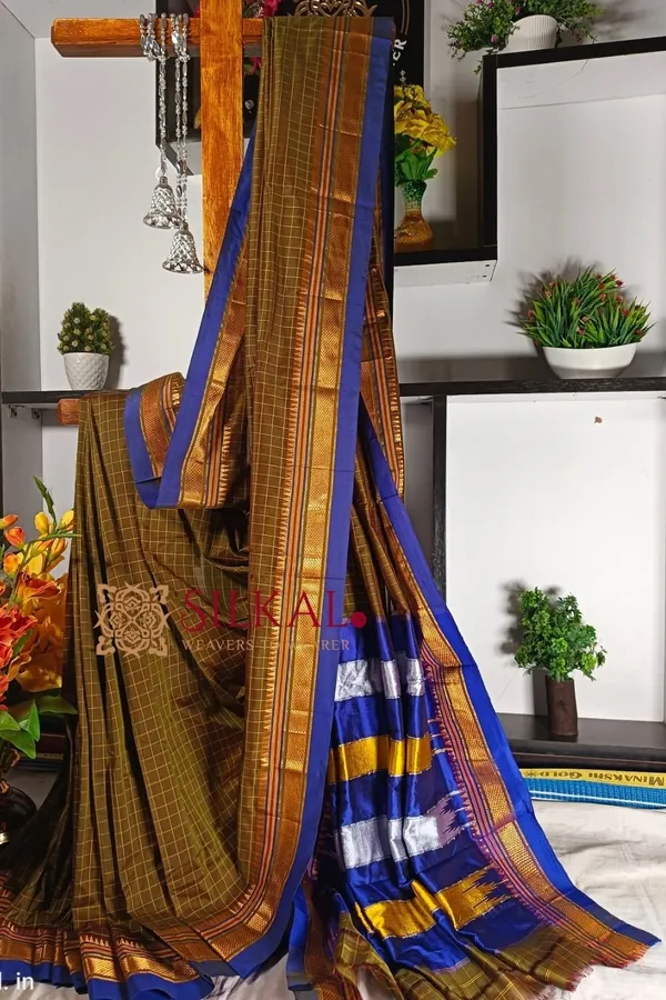Ilkal_Checked_Mercerized_Silk_Saree_Code-_SKL1716