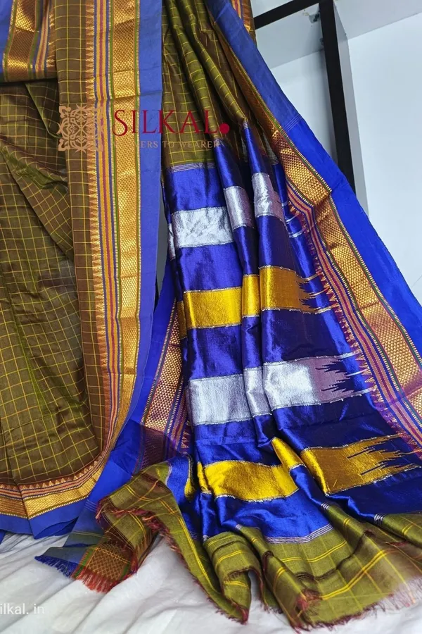 Ilkal_Checked_Mercerized_Silk_Saree_Code-_SKL1716