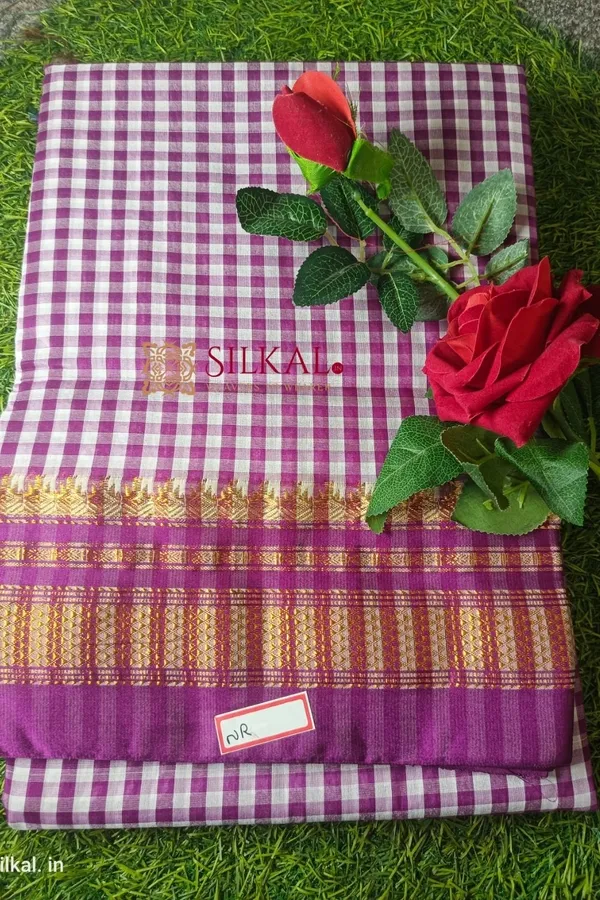 Ilkal_Small_Check_Cotton_Silk_Saree_Saree_Code-_SKL1026