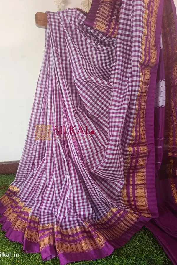 Ilkal_Small_Check_Cotton_Silk_Saree_Saree_Code-_SKL1026