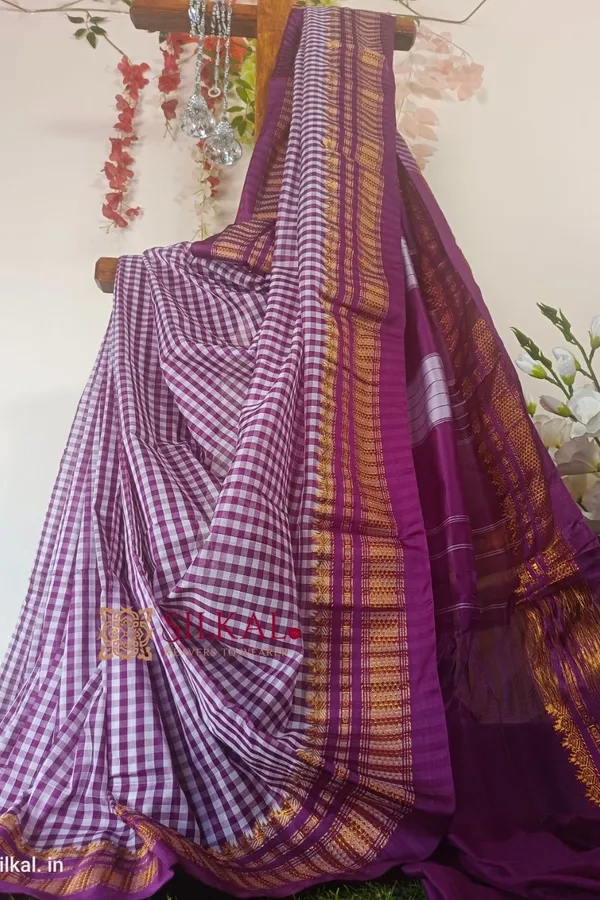 Ilkal_Small_Check_Cotton_Silk_Saree_Saree_Code-_SKL1026