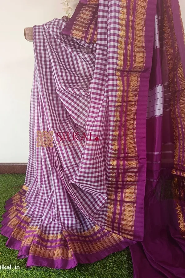 Ilkal_Small_Check_Cotton_Silk_Saree_Saree_Code-_SKL1026