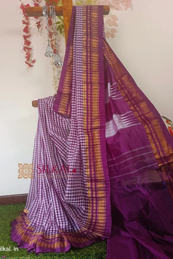 Ilkal_Small_Check_Cotton_Silk_Saree_Saree_Code-_SKL1026