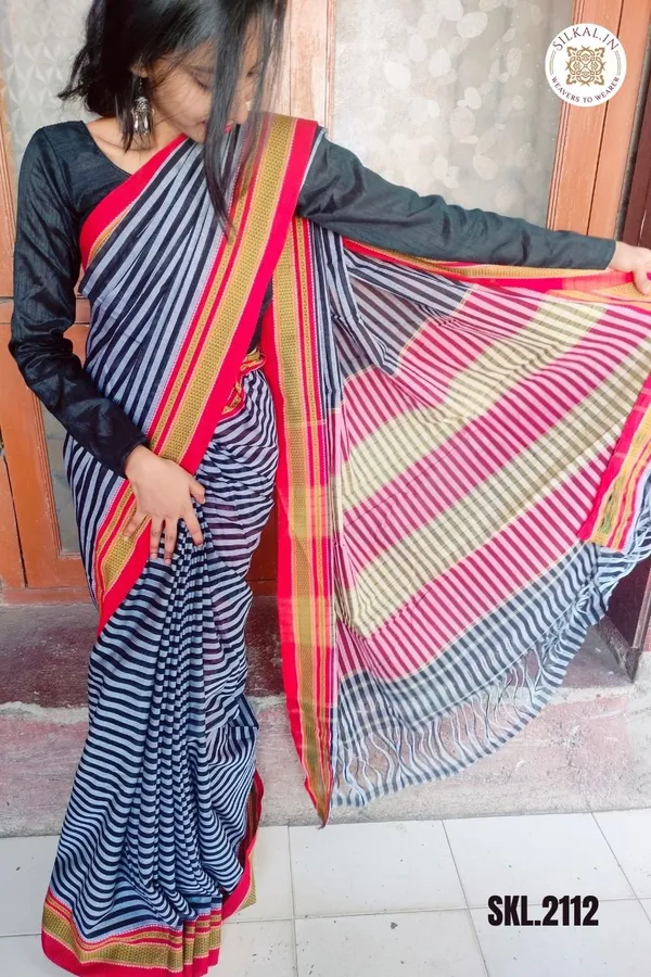 Patteda_Anchu_Stripe_With_Chikki_Paras_Border_Saree_Code-_SKL1536