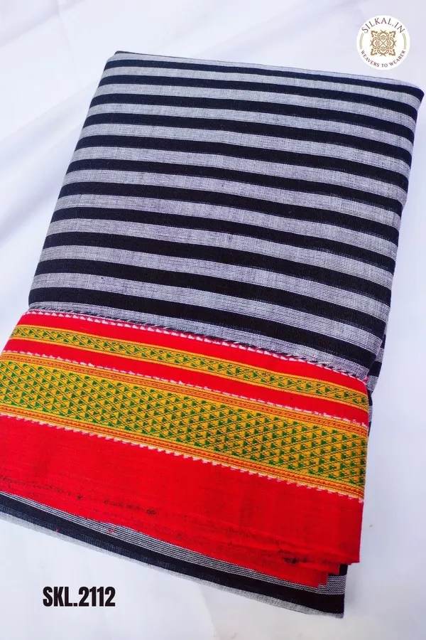 Patteda_Anchu_Stripe_With_Chikki_Paras_Border_Saree_Code-_SKL1536