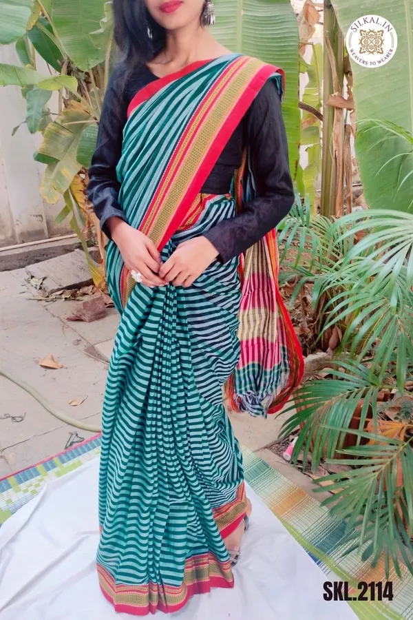 Patteda_Anchu_Stripe_With_Chikki_Paras_Border_Saree_Code-_SKL1253