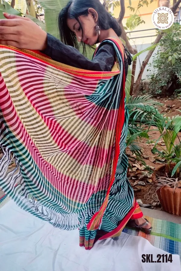 Patteda_Anchu_Stripe_With_Chikki_Paras_Border_Saree_Code-_SKL1253