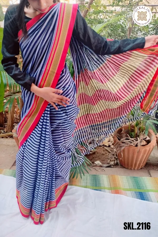 Patteda_Anchu_Stripe_With_Chikki_Paras_Border_Saree_Code-_SKL1539