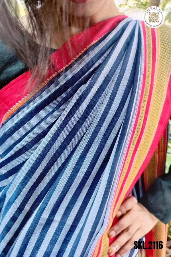 Patteda_Anchu_Stripe_With_Chikki_Paras_Border_Saree_Code-_SKL1539