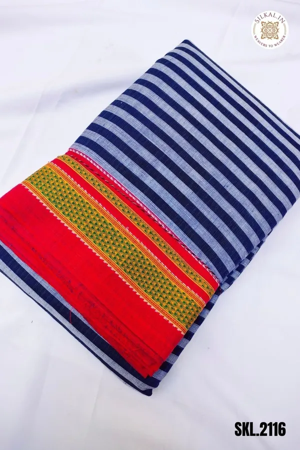 Patteda_Anchu_Stripe_With_Chikki_Paras_Border_Saree_Code-_SKL1539