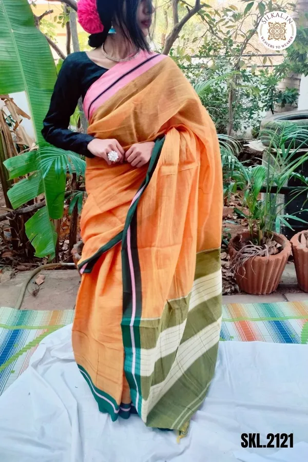 Patteda_Anchu_Plain_Design_With_Ganga_Jamuna_Border_Saree_Code-_SKL1542