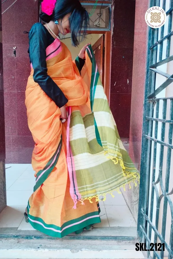 Patteda_Anchu_Plain_Design_With_Ganga_Jamuna_Border_Saree_Code-_SKL1542