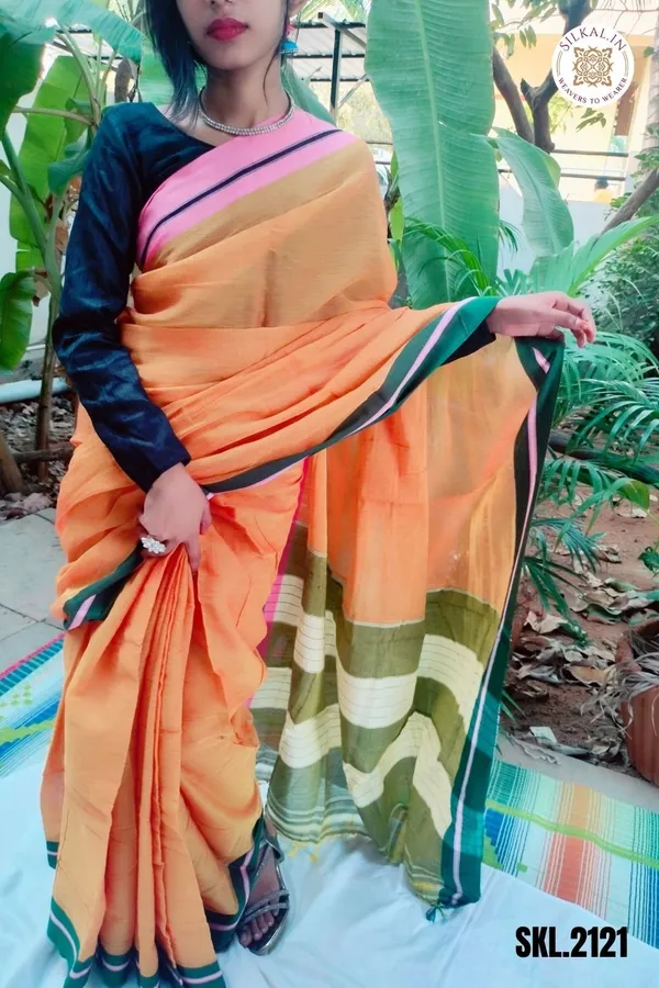 Patteda_Anchu_Plain_Design_With_Ganga_Jamuna_Border_Saree_Code-_SKL1542