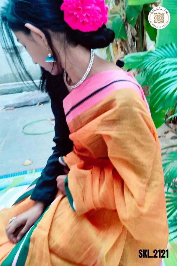 Patteda_Anchu_Plain_Design_With_Ganga_Jamuna_Border_Saree_Code-_SKL1542