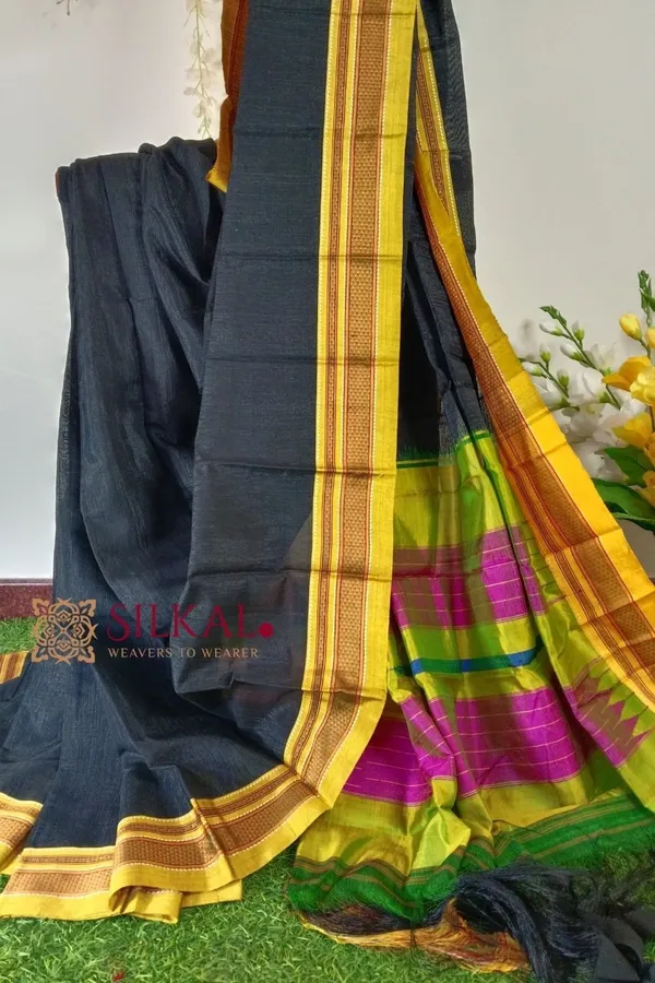 Ilkal_Handloom_Viscose_Cotton_Silk_Chikki_Paras_Border_Saree_Code-_SKL1410