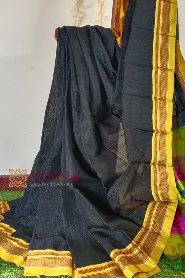 Ilkal_Handloom_Viscose_Cotton_Silk_Chikki_Paras_Border_Saree_Code-_SKL1410