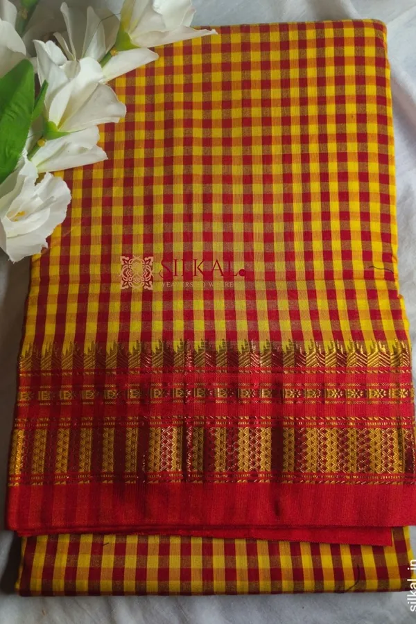 Ilkal_Small_Check_Cotton_Silk_Saree_Saree_Code-_SKL1071