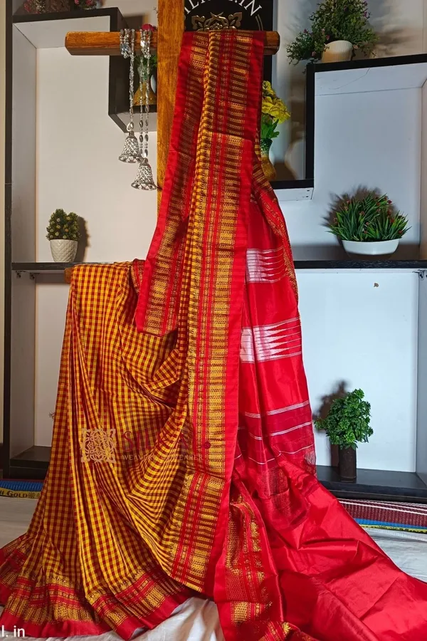 Ilkal_Small_Check_Cotton_Silk_Saree_Saree_Code-_SKL1071