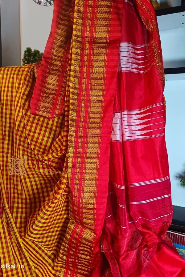 Ilkal_Small_Check_Cotton_Silk_Saree_Saree_Code-_SKL1071
