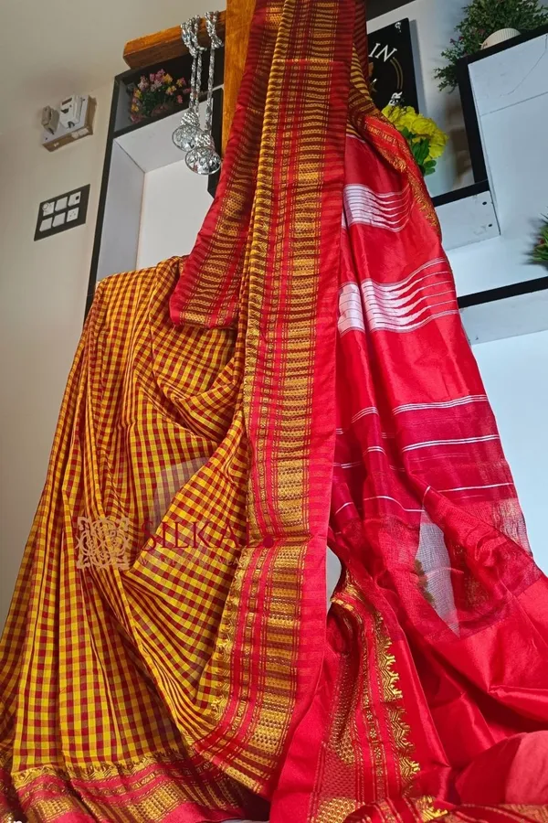 Ilkal_Small_Check_Cotton_Silk_Saree_Saree_Code-_SKL1071