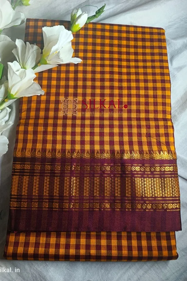 Ilkal_Small_Check_Cotton_Silk_Saree_Saree_Code-_SKL1122