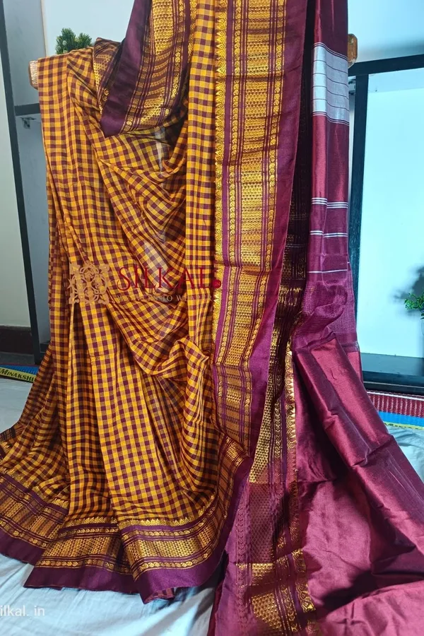 Ilkal_Small_Check_Cotton_Silk_Saree_Saree_Code-_SKL1122