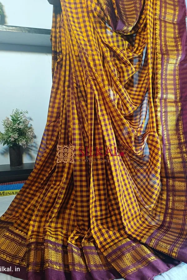 Ilkal_Small_Check_Cotton_Silk_Saree_Saree_Code-_SKL1122