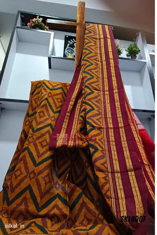 Ilkal_Handloom_Print_Viscose_Silk_Gayatri_Border_Saree_Saree_Code-_SKL1027