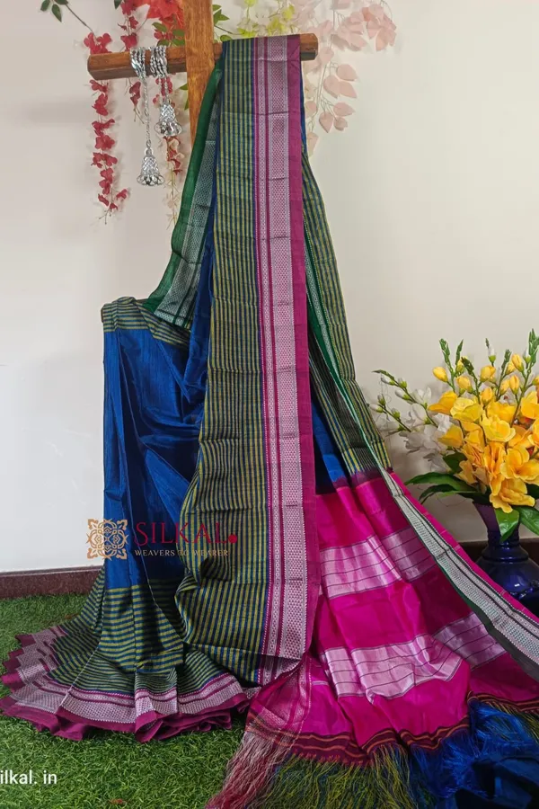 Ilkal_Handloom_Viscose_Cotton_Silk_Chikki_Paras_Border_Saree_Saree_Code-_SKL1028