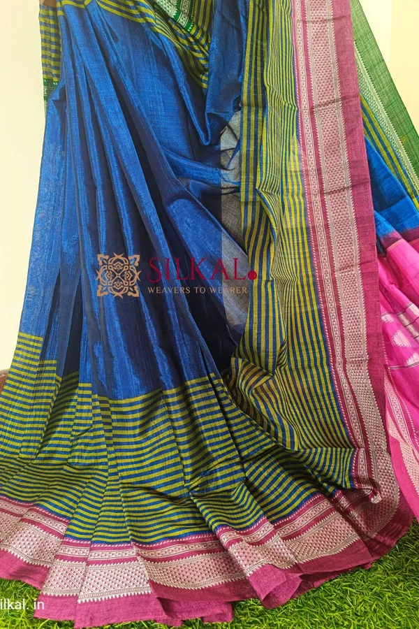 Ilkal_Handloom_Viscose_Cotton_Silk_Chikki_Paras_Border_Saree_Saree_Code-_SKL1028