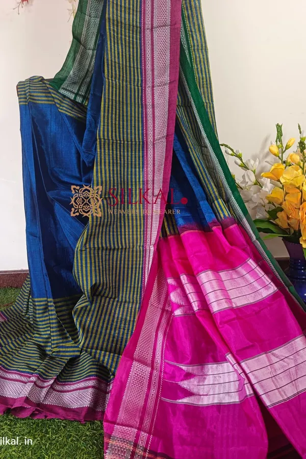 Ilkal_Handloom_Viscose_Cotton_Silk_Chikki_Paras_Border_Saree_Saree_Code-_SKL1028