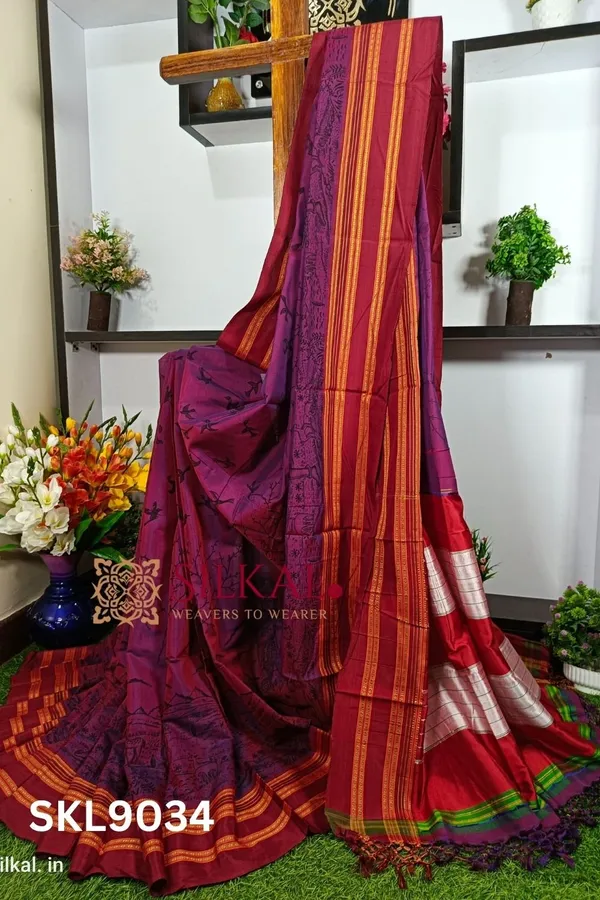 Ilkal_Print_Viscose_Silk_Gayatri_Border_Saree_Saree_Code-_SKL1613