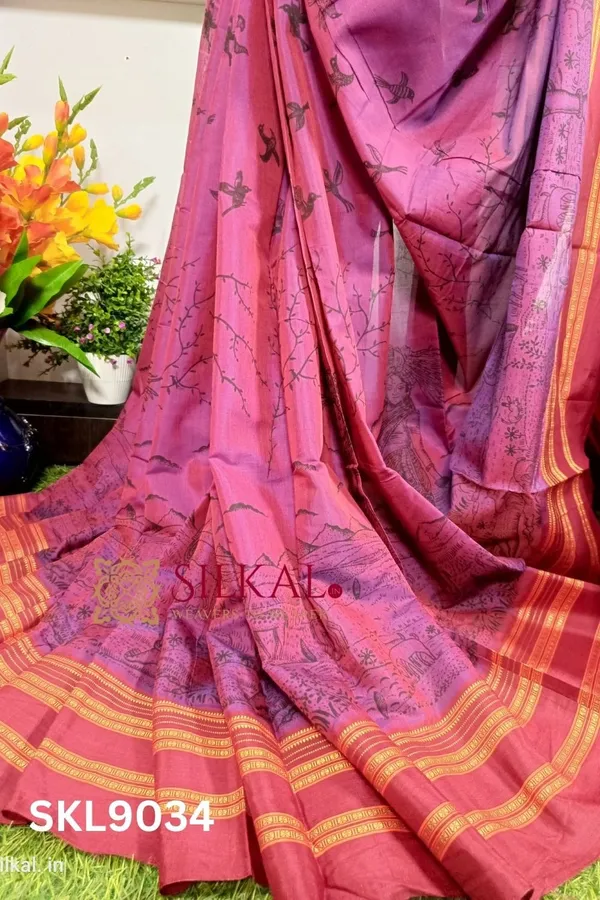 Ilkal_Print_Viscose_Silk_Gayatri_Border_Saree_Saree_Code-_SKL1613