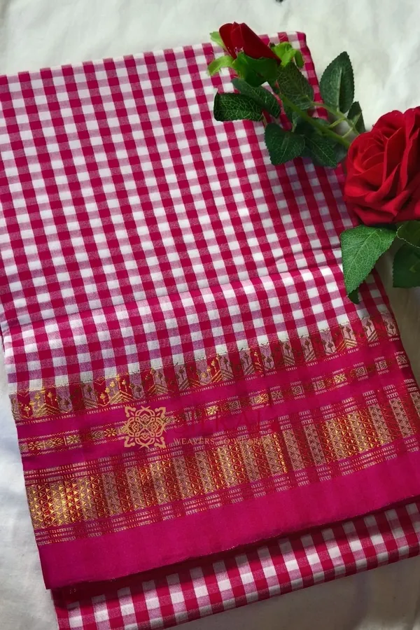 Ilkal_Small_Check_Cotton_Silk_Saree_Code-_SKL1001